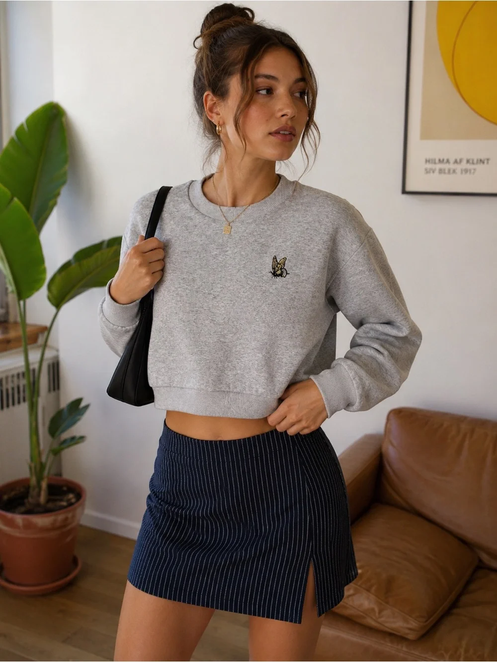 Sunday Best‎ Aritzia Ellie Cropped Embroidered Butterfly Fleece Sweater
